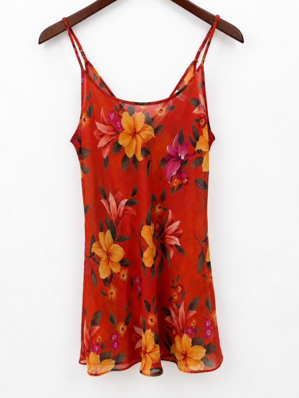 Vintage Y2K Victoria’s Secret Red Tropical Floral Sheer Slip Dress XS